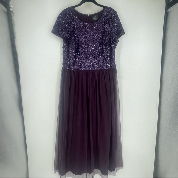Adrianna Papell Plus Size 16 Purple Sequin Maxi Dress Mother Of Bride Formal - Picture 1 of 5